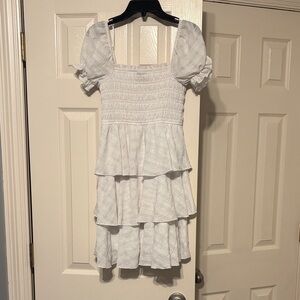Tiered Puff-Sleeve Mini Dress in White